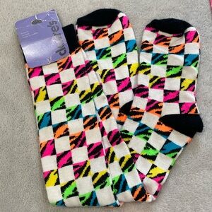 Claire’s Zebra Rainbow Checkers Pattern Comfy Knee High Long Socks